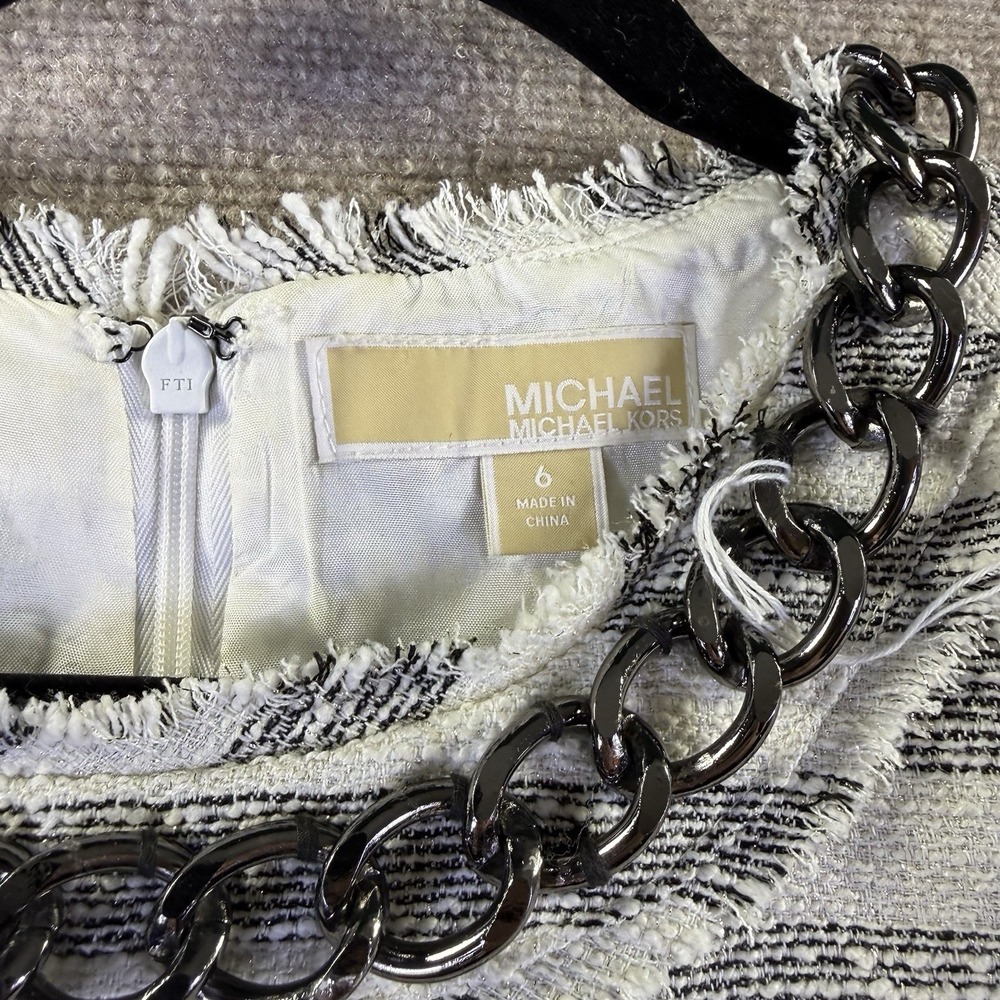 MICHAEL Michael Kors Striped Tweed Metal Chain Neck Shift Dress Size 6 - Picture 7 of 11
